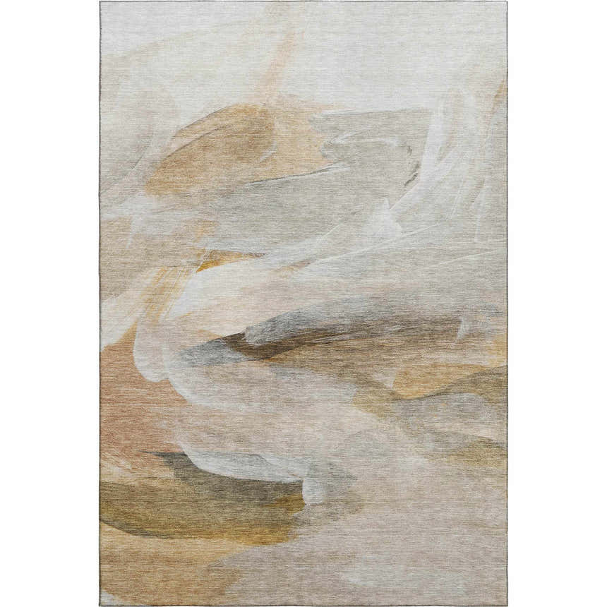 Dalyn Luxury Ravenna RN11 Taupe Washable Area Rug with beige, gold, ivory, and rust abstract design.