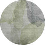 Round Dalyn Luxury Ravenna RN12 Fern Washable Area Rug with aloe, green, olive, and taupe watercolor design.