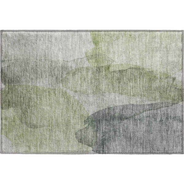 Dalyn Luxury Ravenna RN12 Fern Washable Area Rug with aloe, green, olive, and taupe watercolor design.