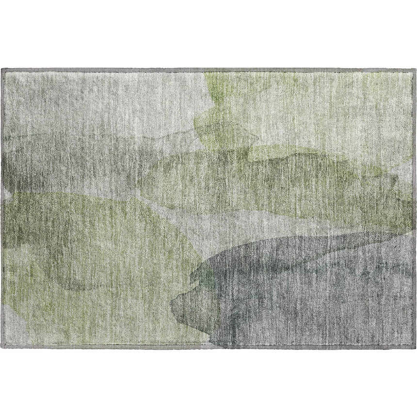 Dalyn Luxury Ravenna RN12 Fern Washable Area Rug with aloe, green, olive, and taupe watercolor design.