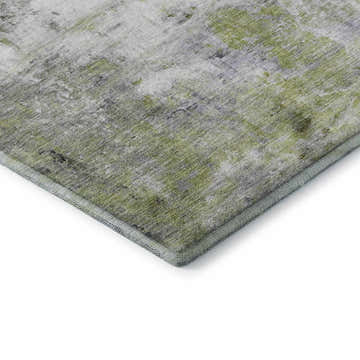 Close-up of Dalyn Luxury Ravenna RN1 Aloe Washable Area Rug. Abstract pattern in aloe, silver gray, and taupe.