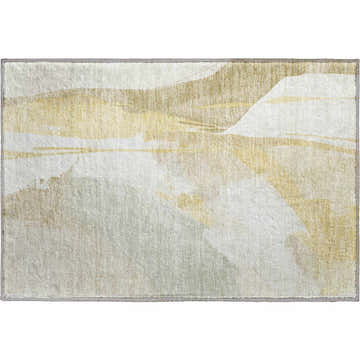 Close-up of the Dalyn Luxury Ravenna RN7 Beige Washable Area Rug with aloe, chestnut, and ivory abstract design.