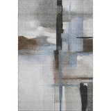 Dalyn Luxury Ravenna RN9 Taupe Washable Area Rug features an abstract design in beige, chestnut, ivory, and light blue.