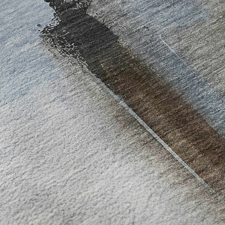 Close-up of the Dalyn Luxury Ravenna RN9 Taupe Washable Area Rug, showing beige, chestnut, and light blue tones.