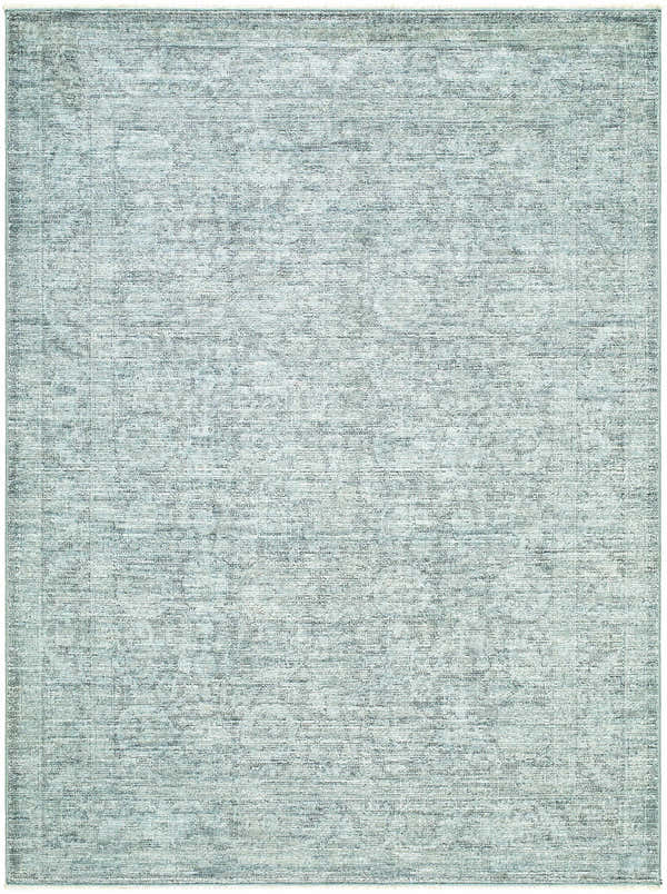 Close-up of Livabliss x Galey Alix Maria Elena II rug. Vintage medallion design in black, cream, and medium gray. Design-Rectangle-53