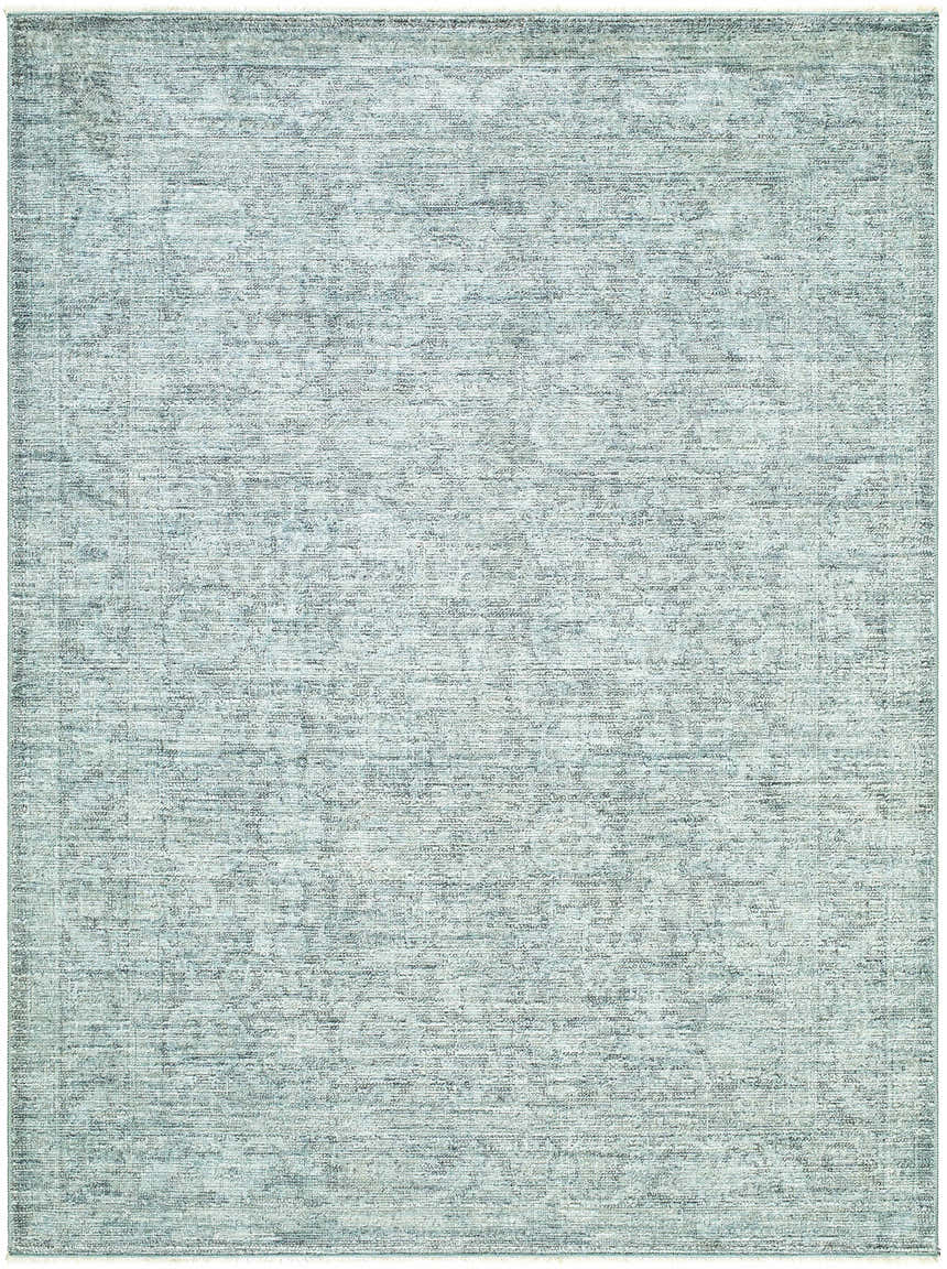 Close-up of Livabliss x Galey Alix Maria Elena II rug. Vintage medallion design in black, cream, and medium gray. Design-Rectangle-53