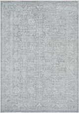 Close-up of the Livabliss x Galey Alix Maria Elena II rug; a vintage medallion design in cream, black, and gray polyester. Design-Rectangle-679