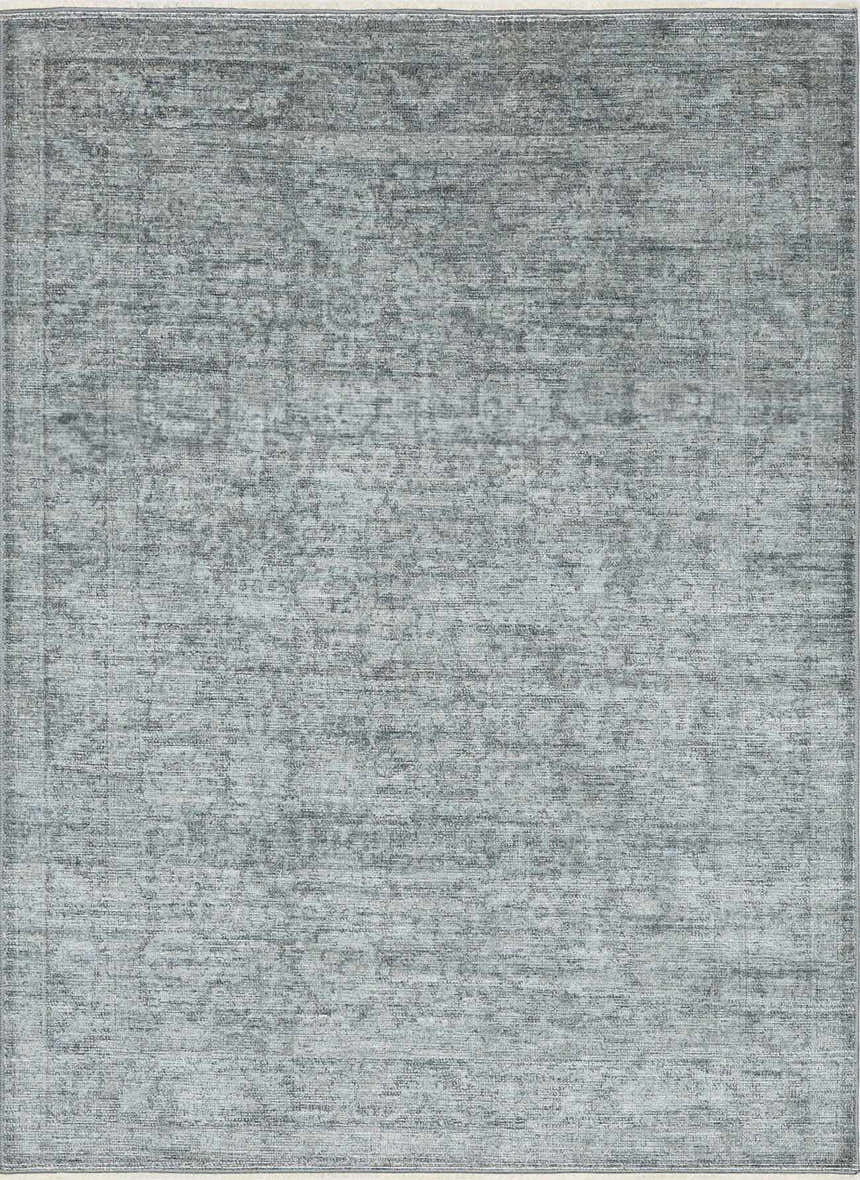 Close-up of Livabliss x Galey Alix Maria Elena II rug. Vintage medallion design in black, cream, and medium gray polyester. Design-Rectangle