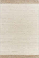 Close-up of the hand-tufted Amabel Area Rug. Beige, ivory, and tan wool rug with a farmhouse style. Design-Rectangle-576