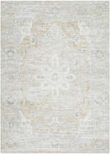 Close-up of Rhody Luxe Rug in light silver and sterling gray. Traditional farmhouse style with a subtle floral pattern. Design-Rectangle-57