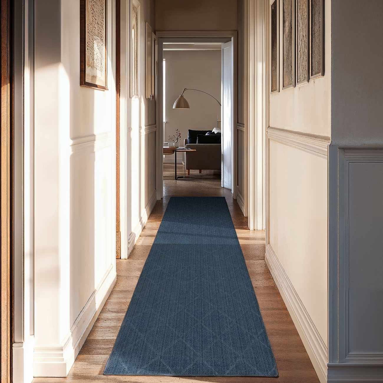Hawkins Dark Blue Diamond Cut and Sew Custom Runner Rug