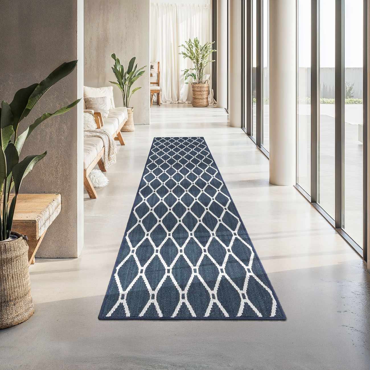 Leilani Dark Blue Cut and Sew Custom Runner Rug