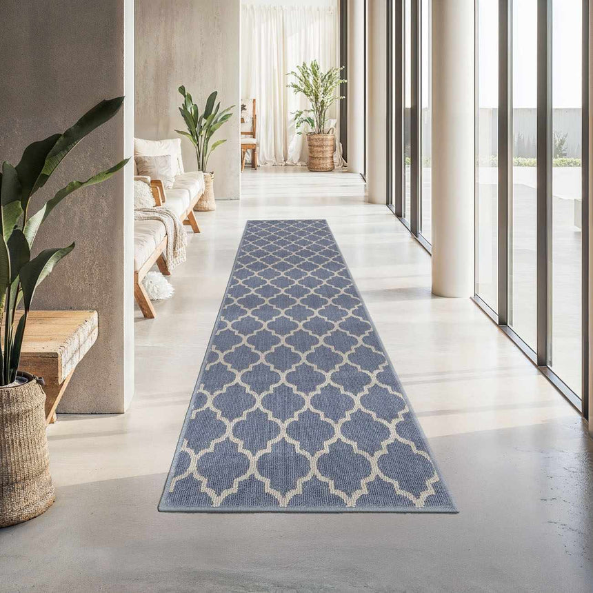 Leora Dark Blue Cut and Sew Custom Runner Rug
