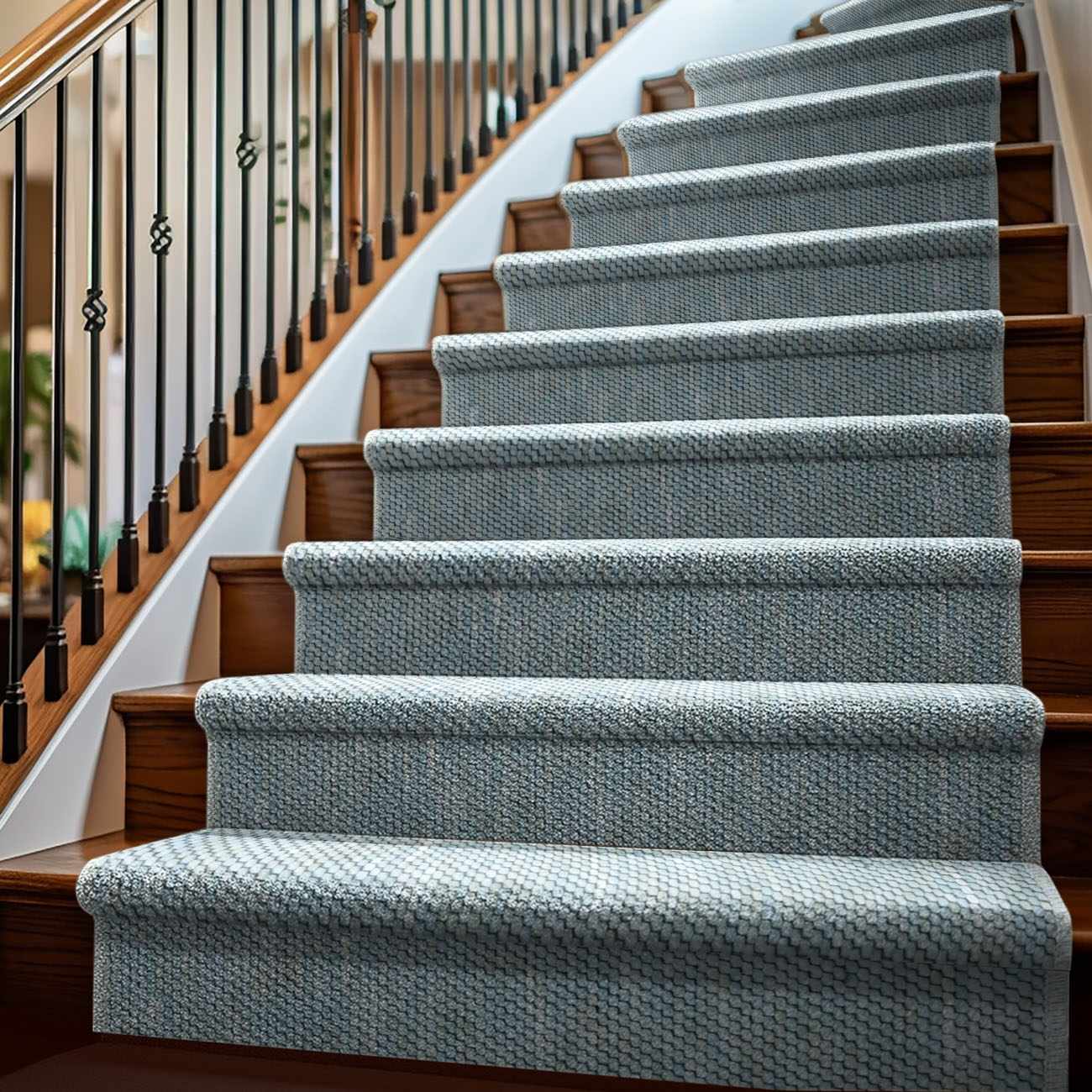 Lucca Light Blue Textured Cut and Sew Custom Runner Rug