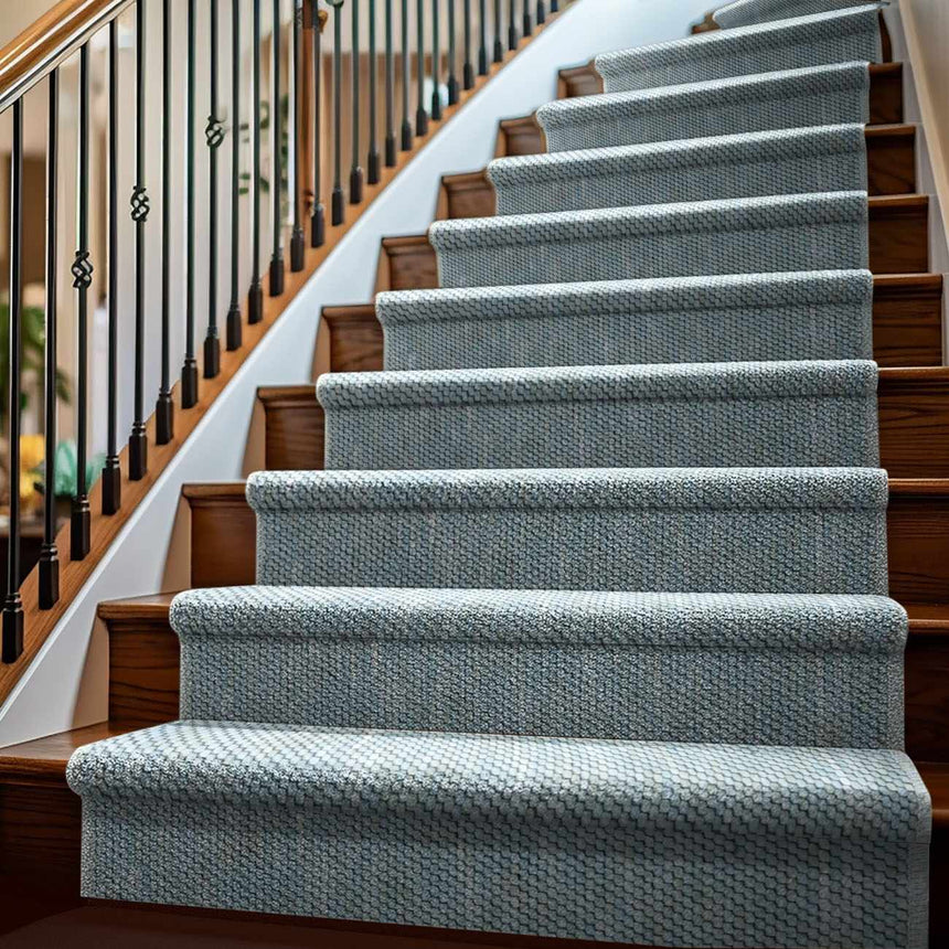 Lucca Light Blue Textured Cut and Sew Custom Runner Rug