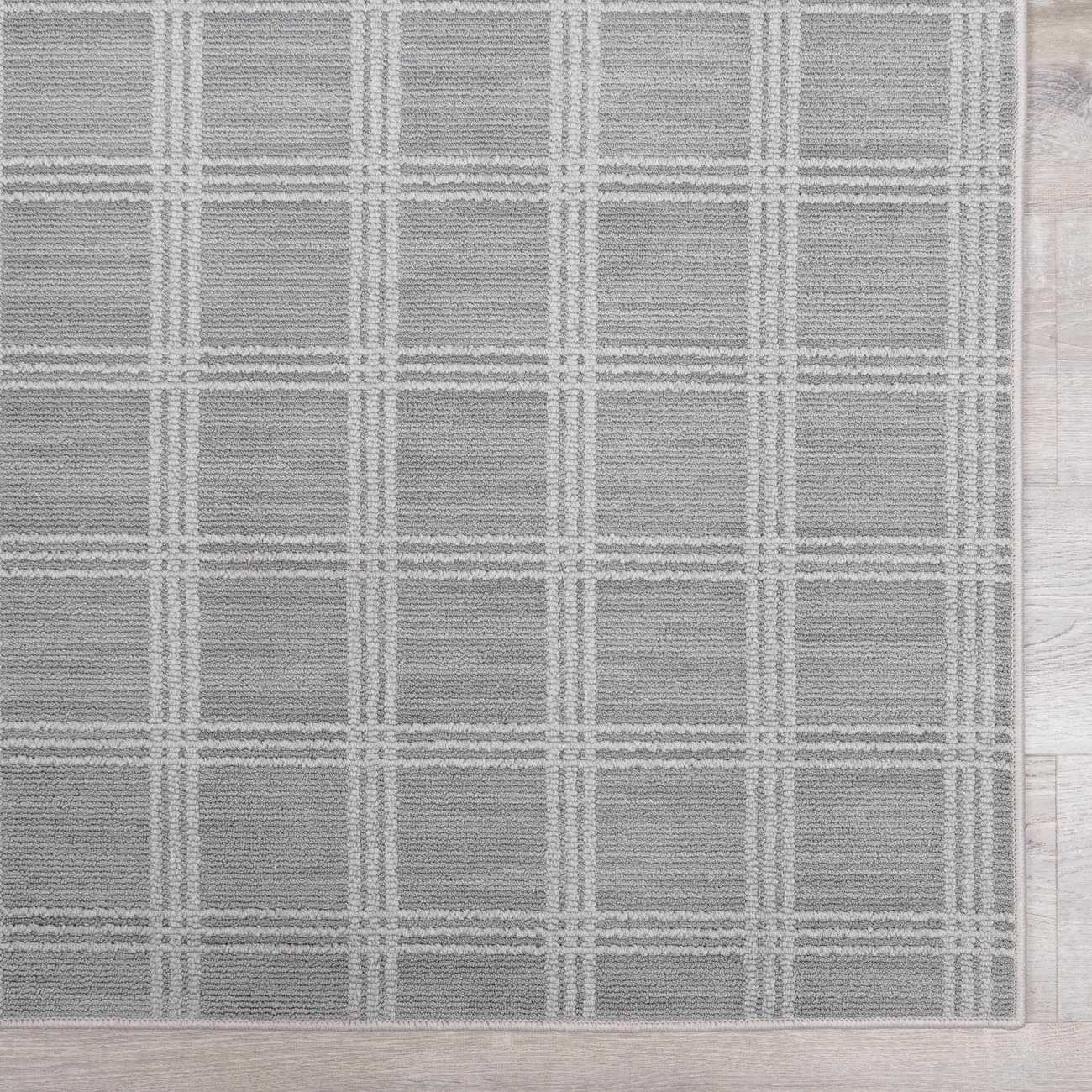 Oretha Light Gray Checkered Cut and Sew Custom Runner Rug