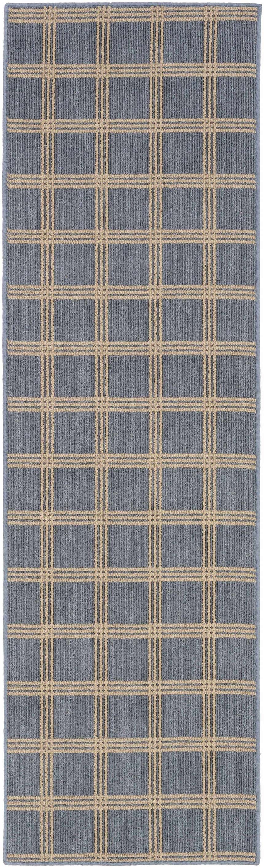 Oretha Light Blue Checkered Cut and Sew Custom Runner Rug