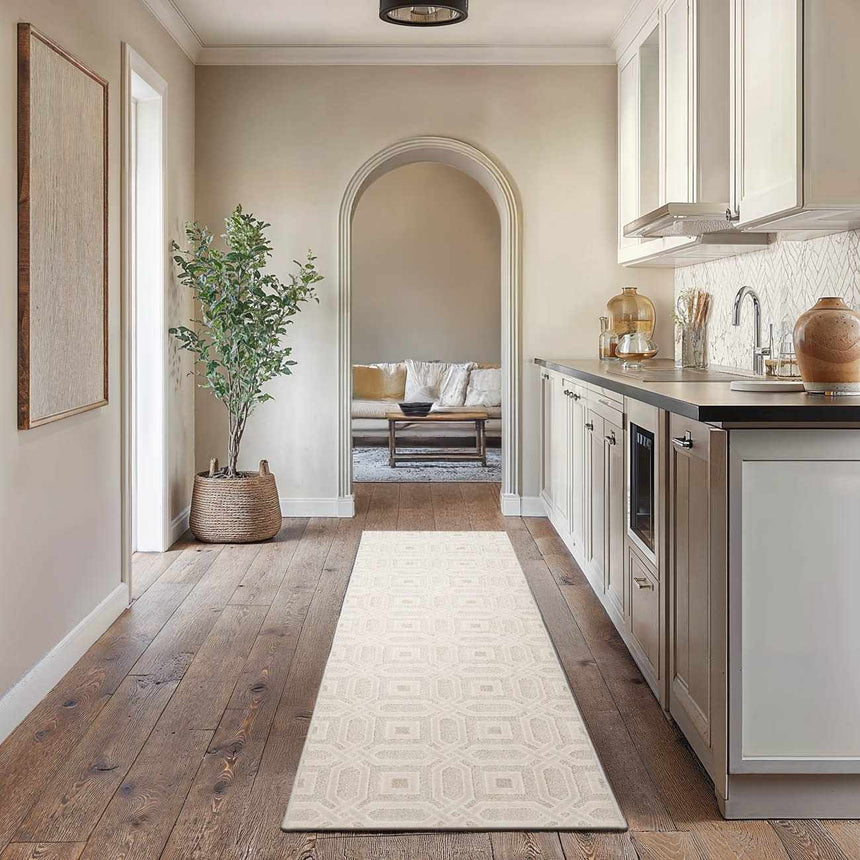 Patrick Beige Geometric Cut and Sew Custom Runner Rug