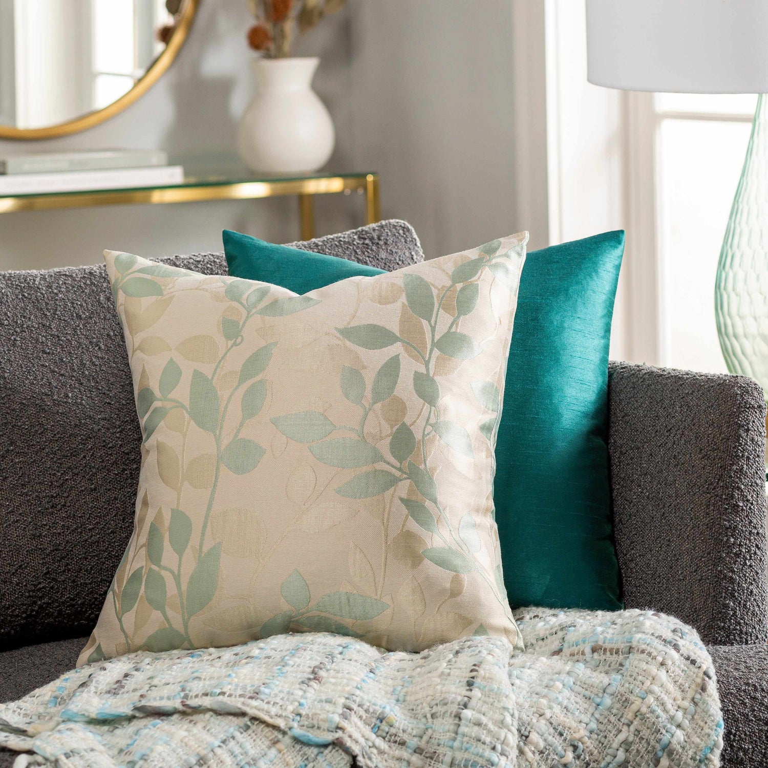 Pink Seafoam Green Accent Pillows Seafoam Sage Leaf Print Throw