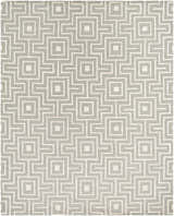 Close-up of the Fynn Beige Area Rug featuring a gray and bone geometric maze pattern. Hand-tufted wool and viscose rug. Design-Rectangle-810