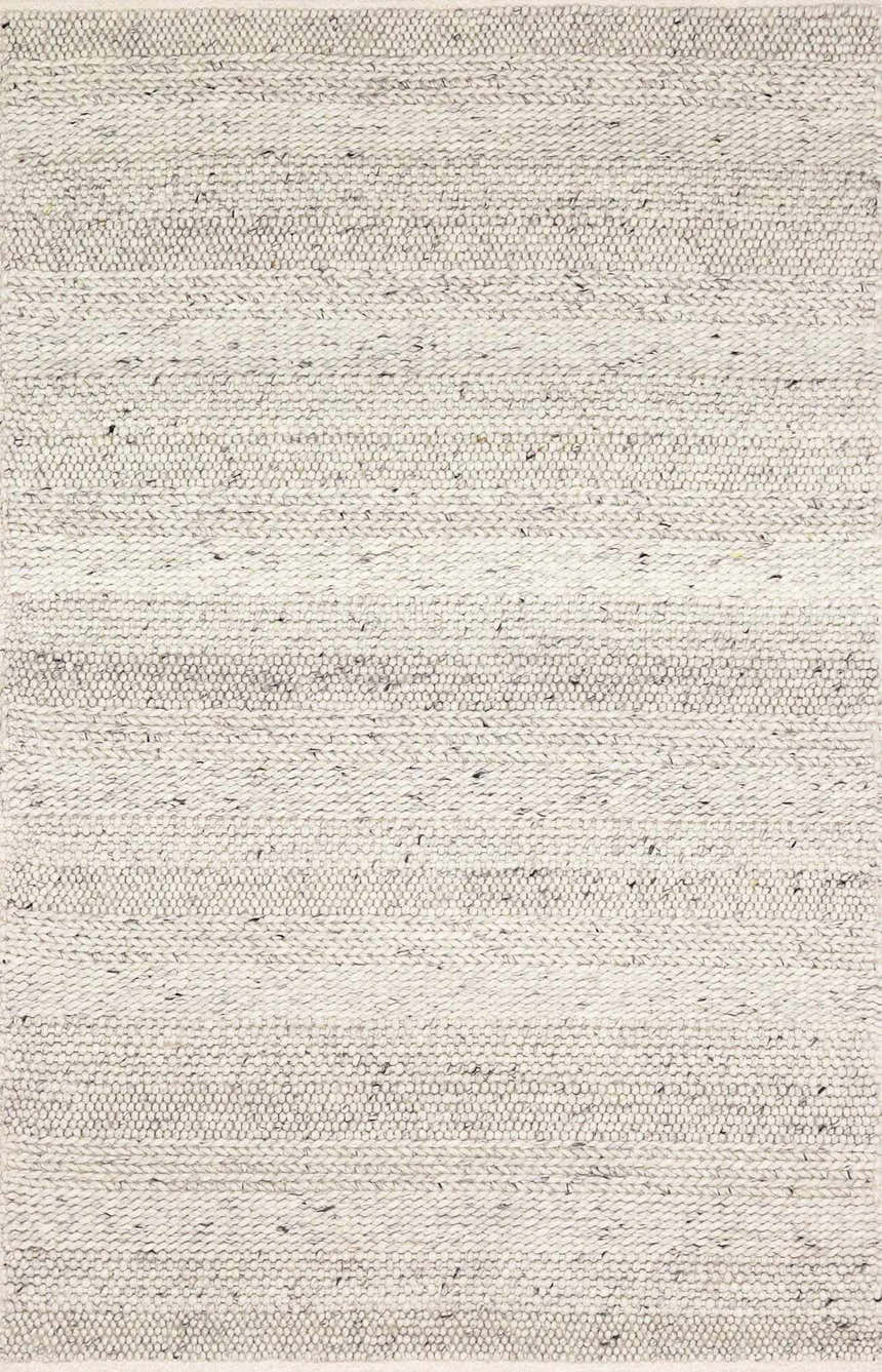 Close-up of the Salvo Luxury Hand Woven Wool Area Rug. Cream and ivory rug with a subtle woven texture and flecks of black. Design-Rectangle