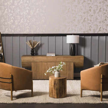 Living room scene with tan leather chairs and cream Salvo Luxury Hand Woven Wool Area Rug. Roomscene-Rectangle