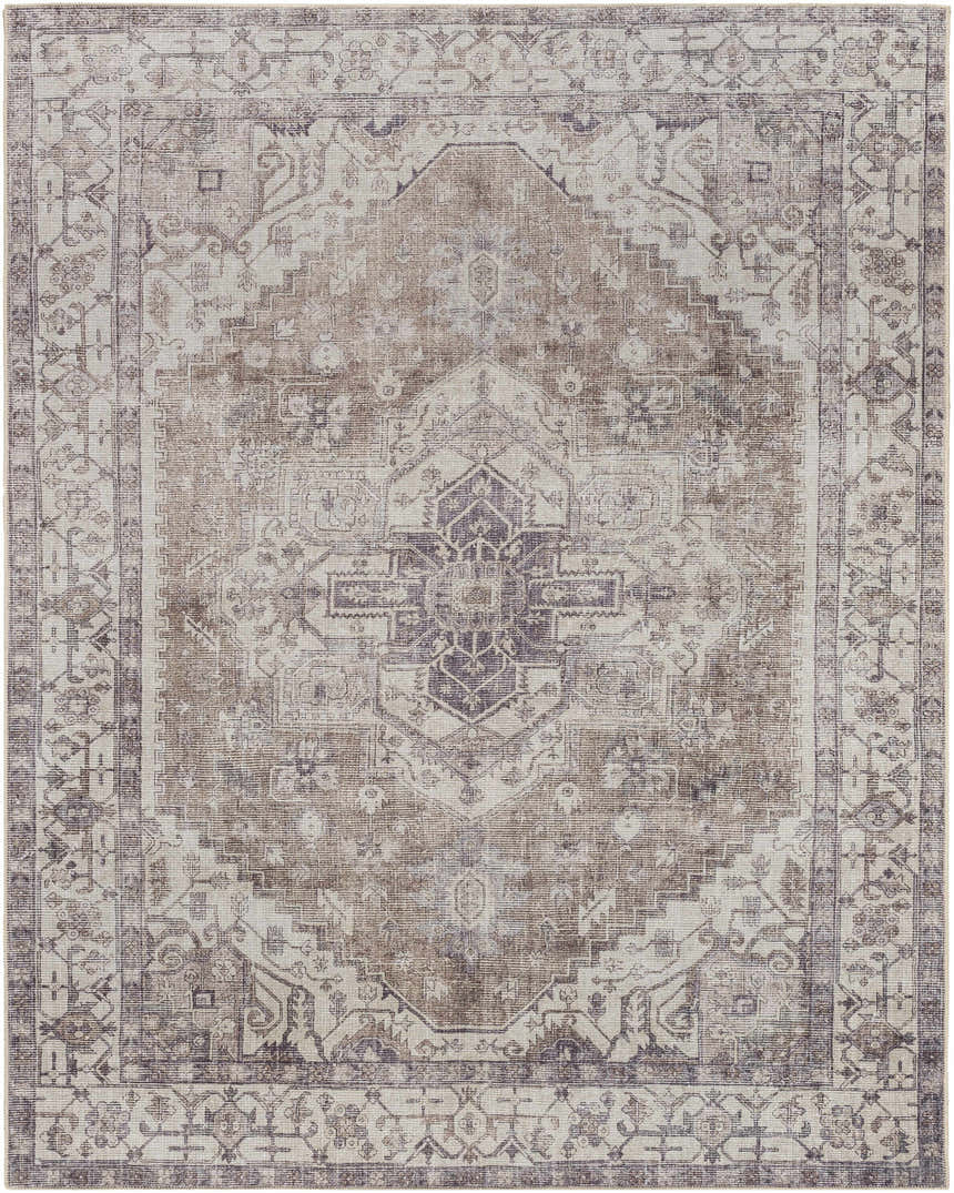 Detailed Athor Washable Rug with traditional design in dark gray, eggplant, multi brown, natural gray, and taupe hues. Design-Rectangle-710102