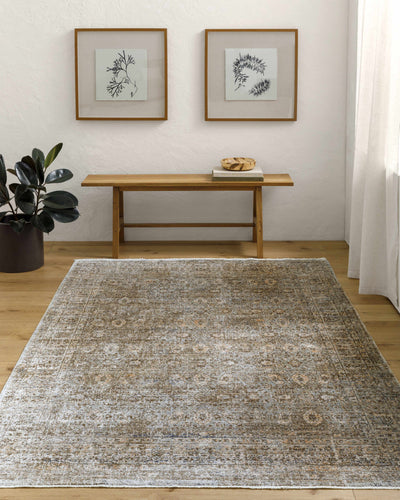 Sample Margaret Damask Sage & Gray Washable Area Rug - Livabliss x Becki Owens