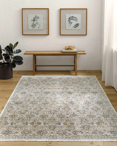 Sample Margaret Damask Cream Washable Area Rug - Livabliss x Becki Owens