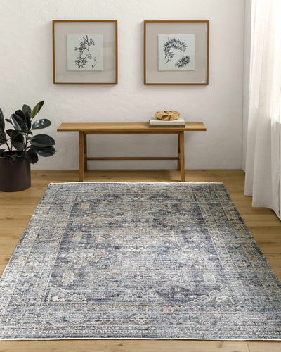 Sample Margaret Medallion Navy Washable Area Rug - Livabliss x Becki Owens