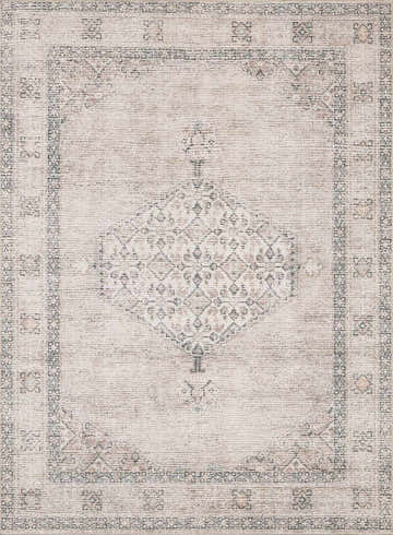 Close-up of the Lila Medallion Brown Area Rug, showcasing its beige, brown, and gray traditional medallion pattern. Design-Rectangle