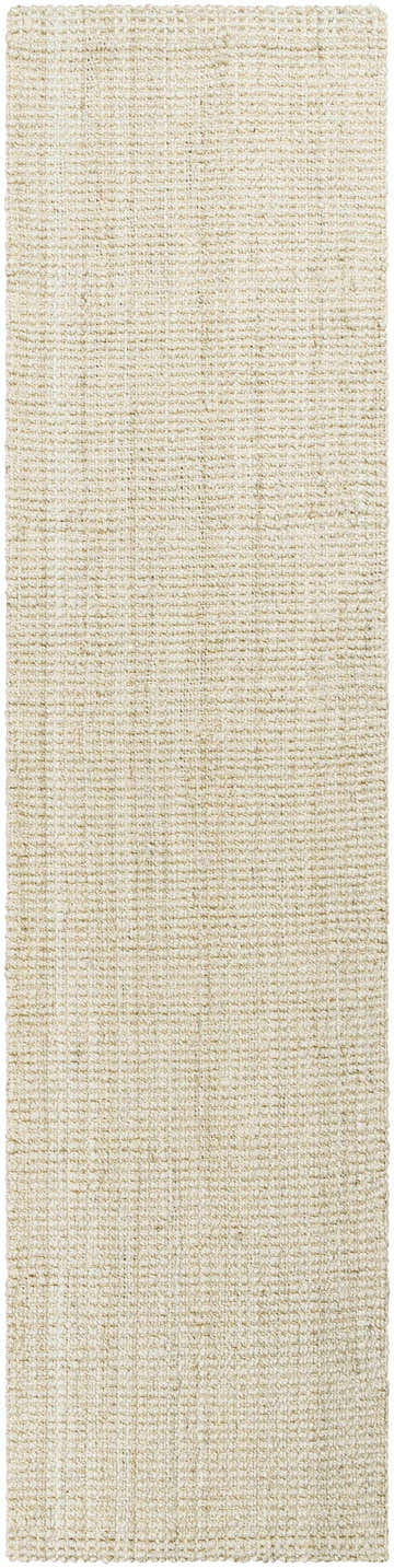 Close-up of the beige Livabliss Calla rug, a Becki Owens x Surya design. Hand-woven jute texture. Design-Runner-2610