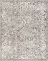 Close-up of the Davina Machine Woven Becki Owens x LIVABLISS BOCC-2301 Area Rug. Traditional floral pattern in charcoal, gray, taupe, and white. Design-Rectangle-71010