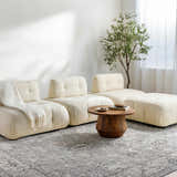 Living room scene with cream boucle sofas on the gray Davina Becki Owens x LIVABLISS area rug. Roomscene-Rectangle