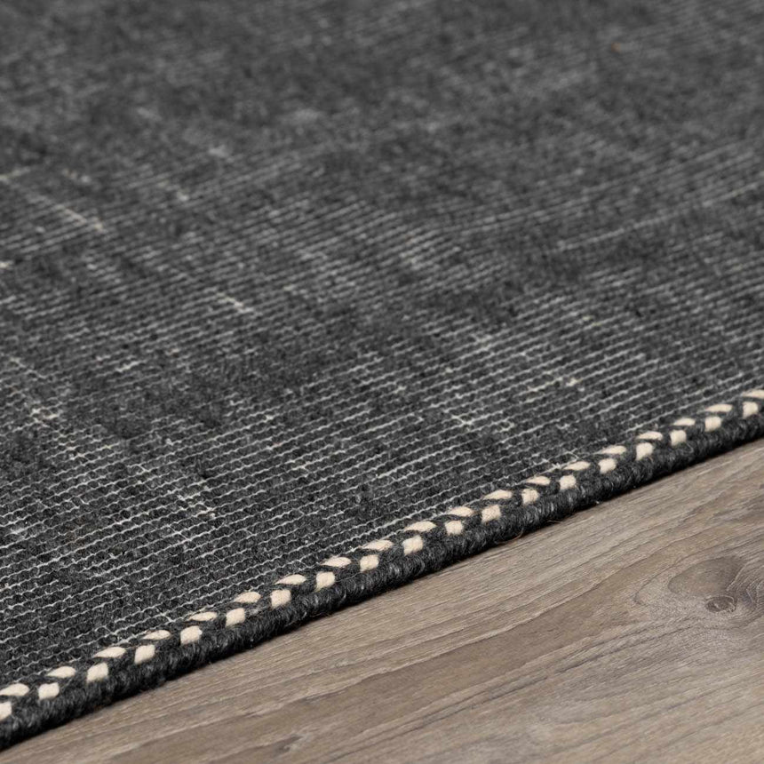 Ailie Bordered Charcoal Wool Rug