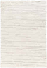 Close-up of the Livabliss Cloudy Shag CDG-2307 rug. Soft, off-white polyester shag with subtle gray horizontal striations. Design-Rectangle-537
