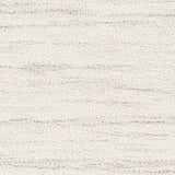 Close-up of Livabliss Cloudy Shag CDG-2307 area rug. Off-white shag rug with subtle gray horizontal striations. Soft texture. Swatch