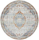 Round Bojan Area Rug in beachhouse, brown, copper, and denim. Farmhouse style, machine woven polyester rug. Design-Round-67