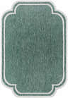 Close-up of the Arnola Green Outdoor Rug, featuring a cream border and a unique quatrefoil shape. Design-Rectangle-537