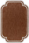 Close-up of the Arnola Brown Outdoor Rug showing its brown woven texture and cream quatrefoil border. Design-Rectangle-537