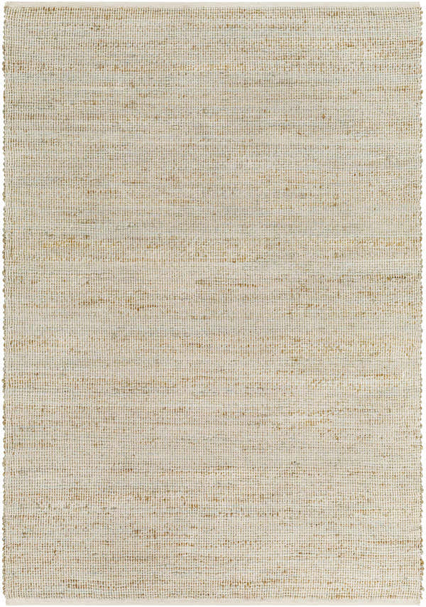Close-up of the Byrne Beige & Green Jute Rug, showing the woven texture and natural fiber variations. Design-Rectangle-576