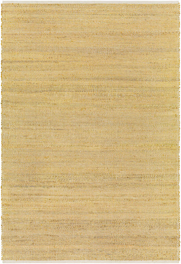Close-up of the Byrne Tan Area Rug, a hand-woven jute rug with a natural straw color and subtle striped texture. Design-Rectangle-576