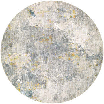 Round Haydn Rock Pattern Rug with abstract design in dark gray, light gray, and gold tones. Contemporary style. Design-Round-53