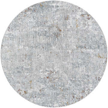 Close-up of the round Ifama Textured Rug in light gray, medium gray, light brown, and dark brown. Design-Round-67