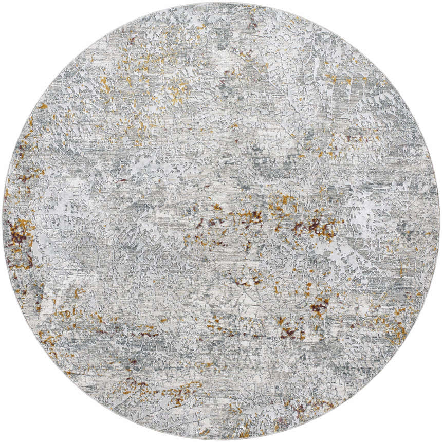 Round Moke Textured Rug in light gray with camel and clay accents. Contemporary style. Design-Round-67