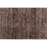 Close-up of the Dalyn Luxury Soft Essentials SE1 Fudge Washable Area Rug. Features a textured, vertical striped design in brown tones.