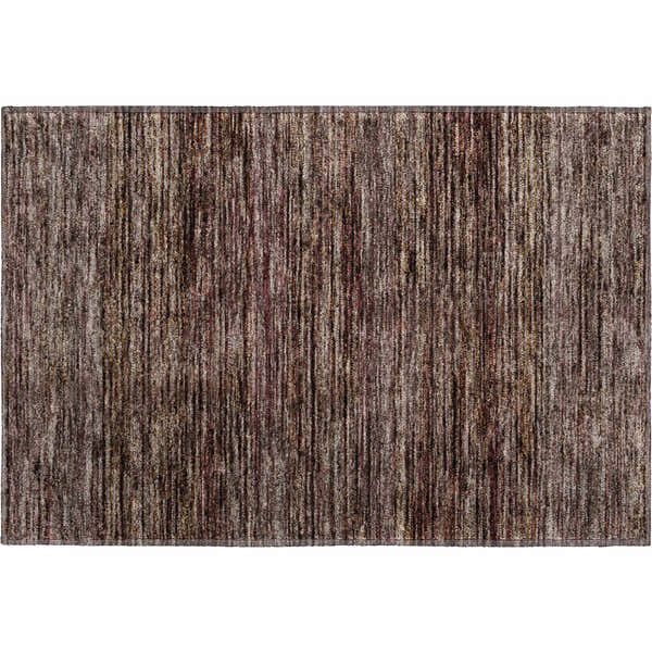 Close-up of the Dalyn Luxury Soft Essentials SE1 Fudge Washable Area Rug. Features a textured, vertical striped design in brown tones.