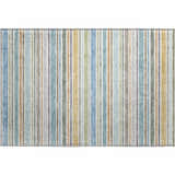 Dalyn Luxury Soft Essentials Seaside rug with vertical stripes in blue, gold, gray, and purple.