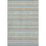 Dalyn Luxury Soft Essentials Seaside rug with blue, green, and tan stripes. Washable area rug.