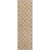 Close-up of a Dalyn Luxury Soft Essentials SE3 Copper Washable Area Rug. Caramel color with a plaid pattern. Farmhouse style.